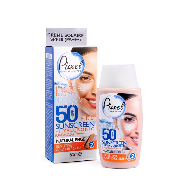 کرم ضد آفتاب رنگی بژ طبیعی مناسب پوست خشک و نرمال تا حساس پیکسل با SPF50